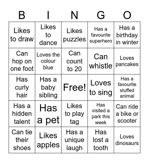Unique Me Bingo Card