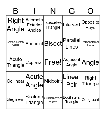 Geometry Bingo Card