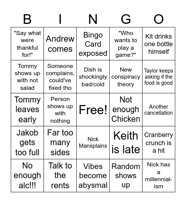 "Friends"giving 2025 Bingo Card