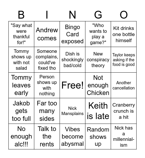 "Friends"giving 2025 Bingo Card
