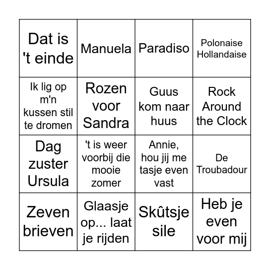 Muziekbingo Oosterwolde ronde 2 Bingo Card