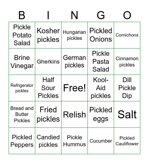 Pickle Bingo Card