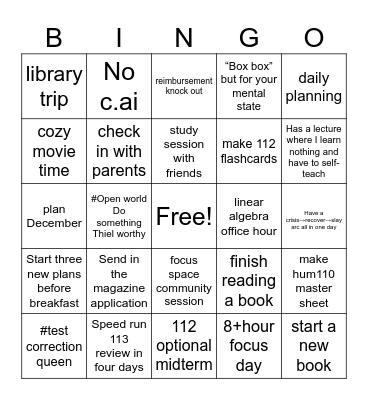 Weekly Bingo Card