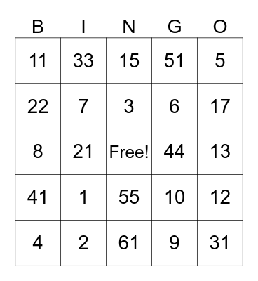 Untitled Bingo test Bingo Card