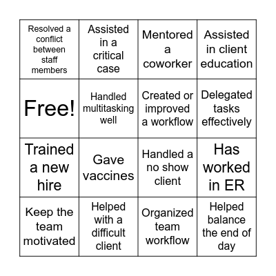 Leadership Bingo Card