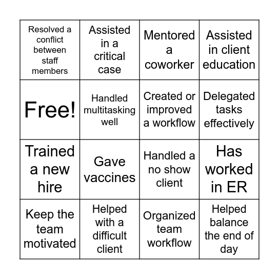 Leadership Bingo Card
