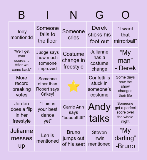 DWTS FINALE!!!! Bingo Card