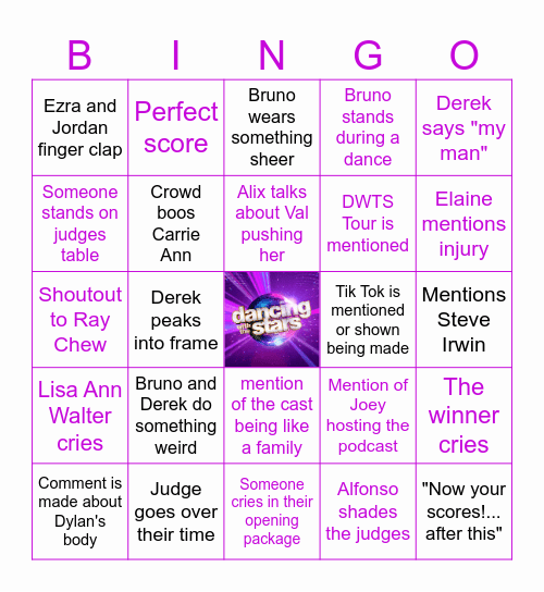 Dancing with the Stars Finale Bingo Card