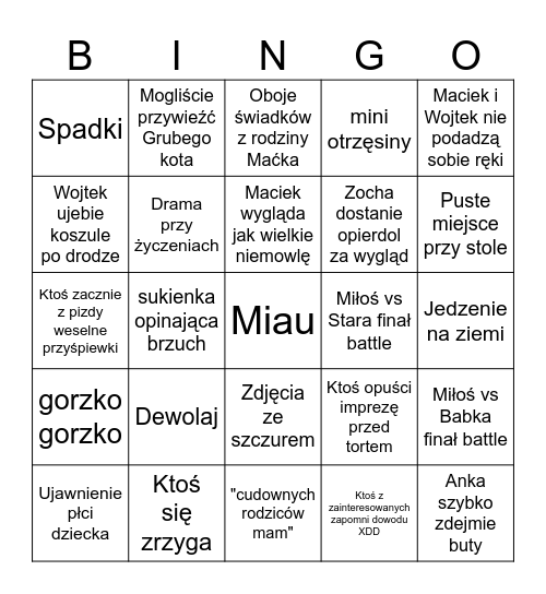 Kaśka uciekła Bingo Card