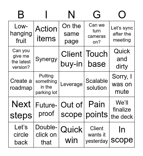 Consulting Buzzword Bingo Card