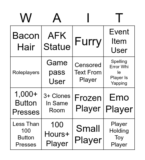 The Waiting Room Bingo Card