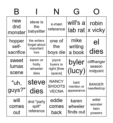 stranger things s5 kratty addition Bingo Card
