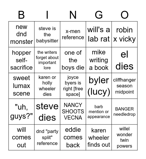 stranger things s5 kratty addition Bingo Card