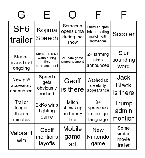 Untitled Bingo Card