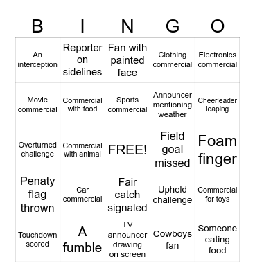 Thanksgiving Day Football Bingo Card