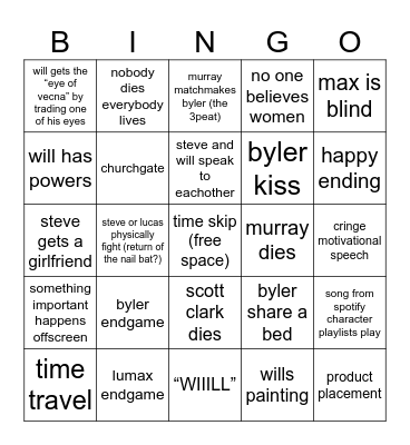 Stranger Things Season 5 Bingo Card