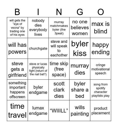 Stranger Things Season 5 Bingo Card