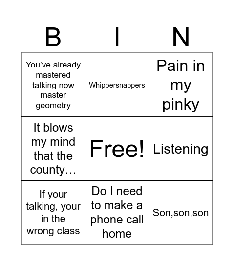 Untitled Bingo Card