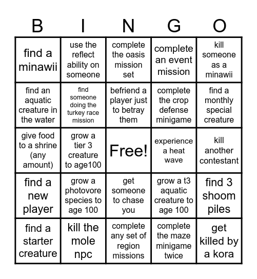 COS Bingo Card