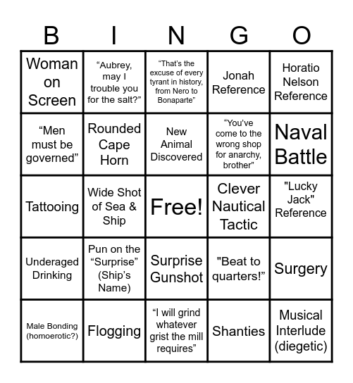 Master and Commander Bingo Card