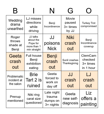 Thanksgiving 2025 JHANGO Card Bingo Card