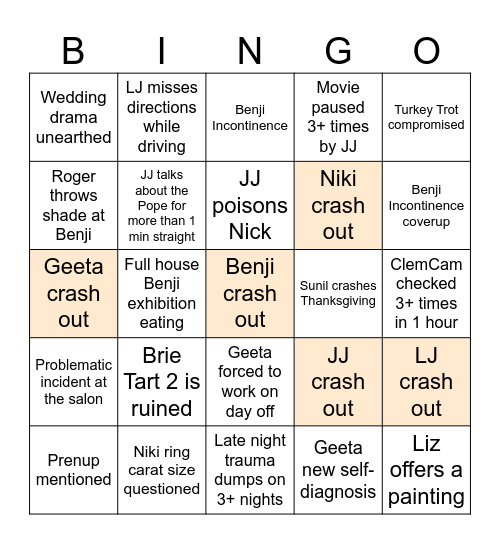 Thanksgiving 2025 JHANGO Card Bingo Card