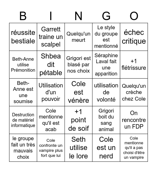 Bingo Masquarade Bingo Card