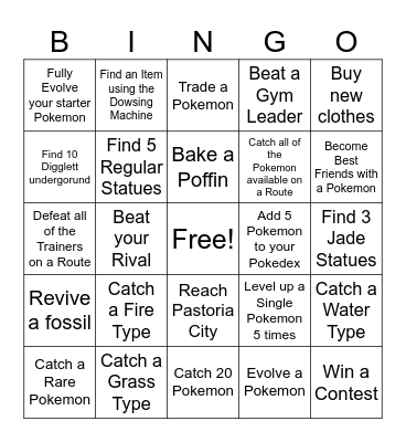 Date Day Pokemon Bingo Card