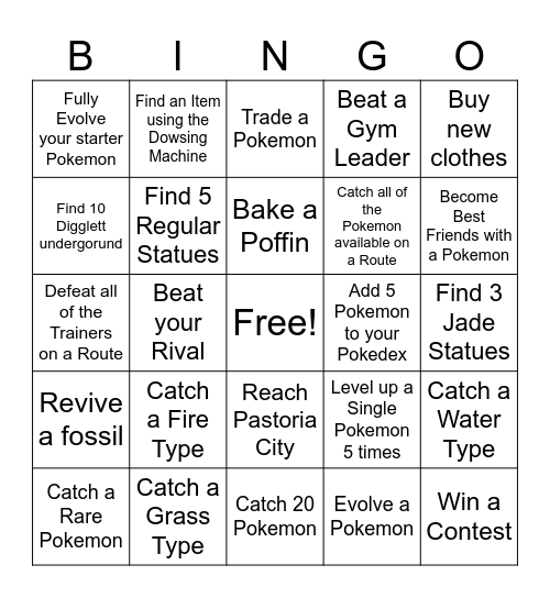 Date Day Pokemon Bingo Card