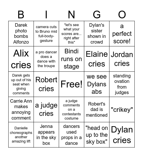 DWTS 2025 SEASON FINALE Bingo Card