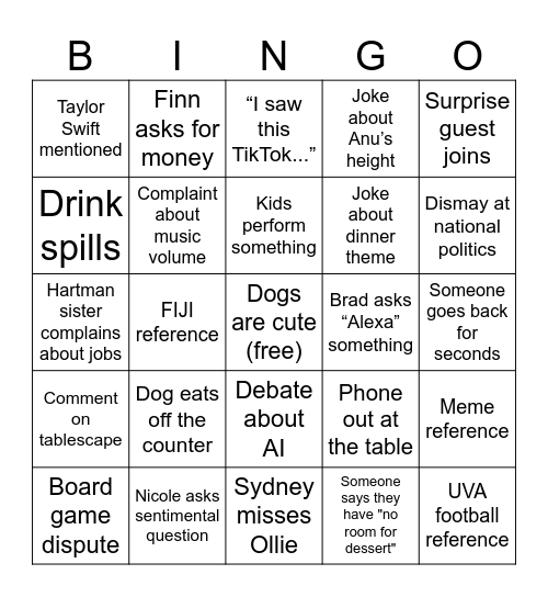 Thanksgiving Bingo Card