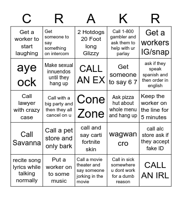 cracker coin prank call bingo Card