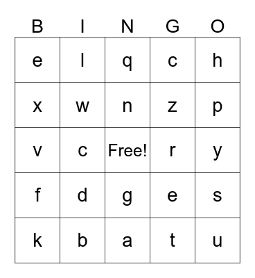Alphabet Bingo Card