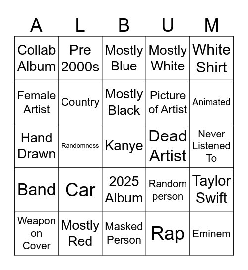Album Covers Bingo Card