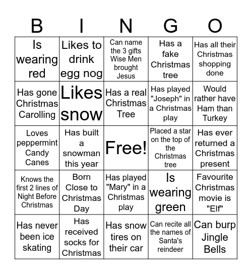 Christmas Human Bingo! Bingo Card