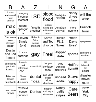 STRANGER THINGS 5 Bingo Card