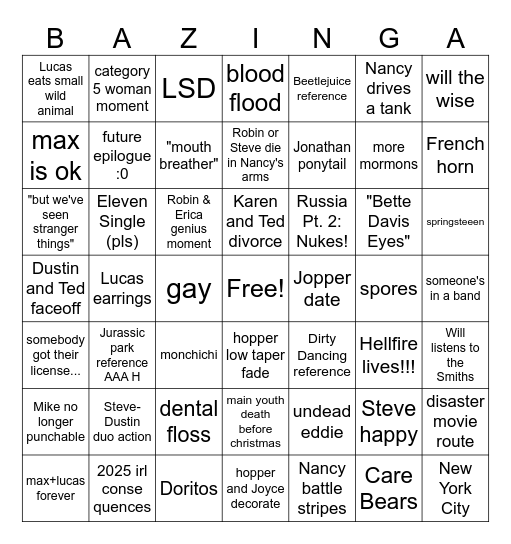 STRANGER THINGS 5 Bingo Card
