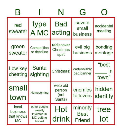 Christmas Movie Tropes Bingo Card