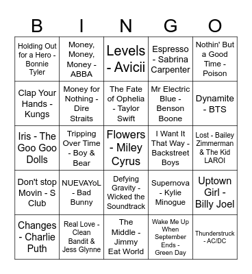 Music Bingo Card