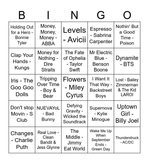 Music Bingo Card