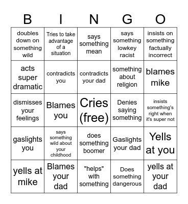 Mom Bingo Card