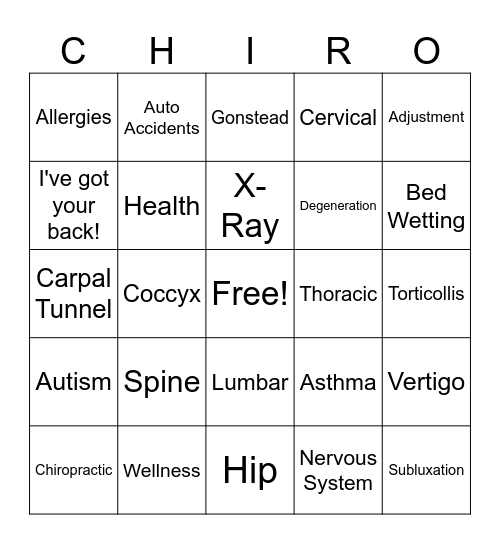 Chiropractic Bingo! Bingo Card