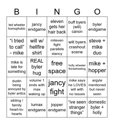 stranger things 5 bingo Card