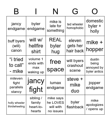 stranger things 5 bingo Card