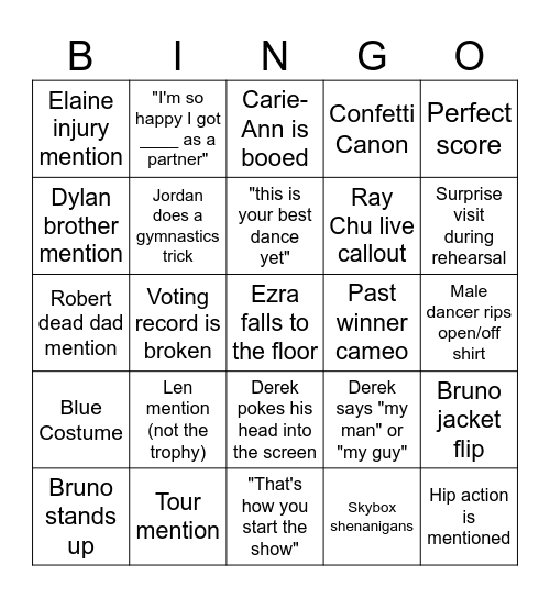 DWTS Finale Bingo Card