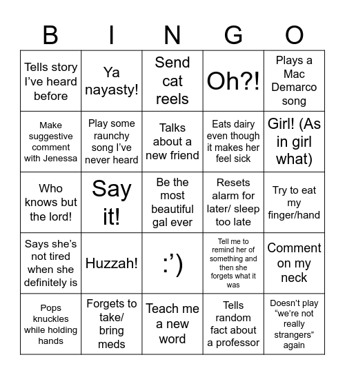 Sophie Bingo Card