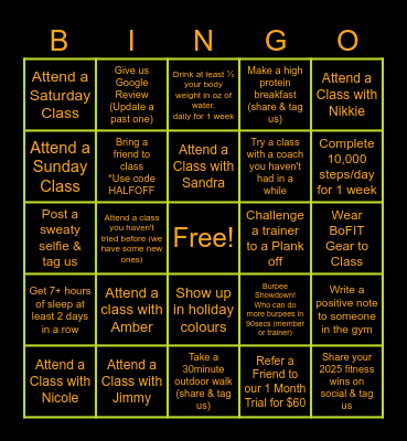 BoFIT Fitmas Bingo Card