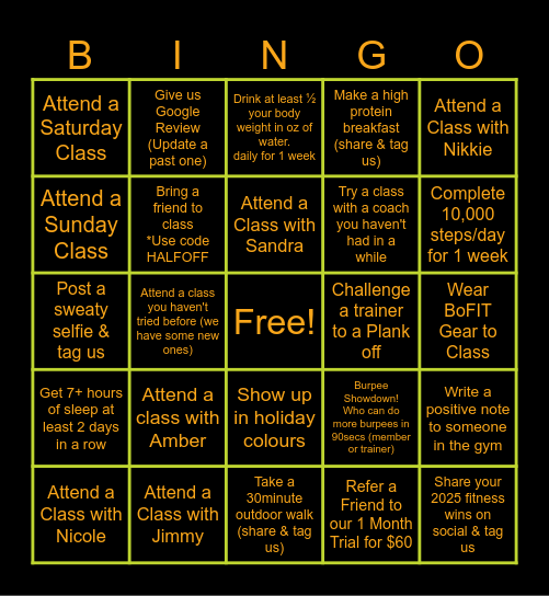 BoFIT Fitmas Bingo Card