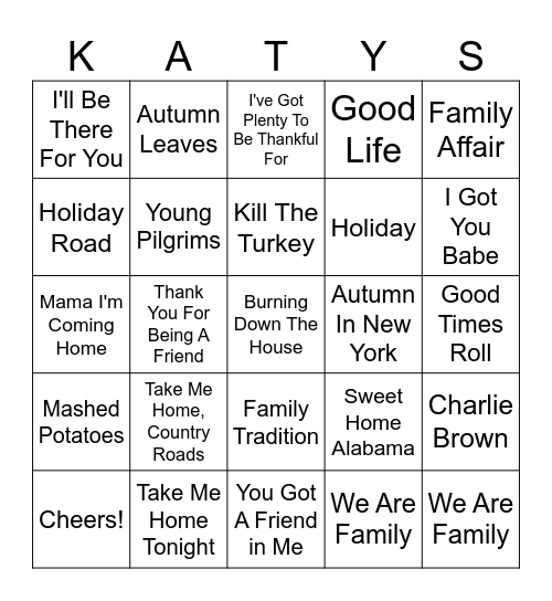 FAM JAMS Bingo Card