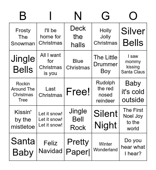 Jingle Mingle Bingo Card